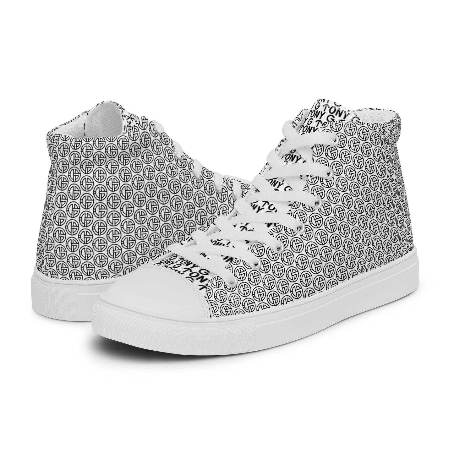 TONY G Women’s high top canvas shoes, adorned with the TONY G Logo & TG Logo Outline Monogram Pattern
