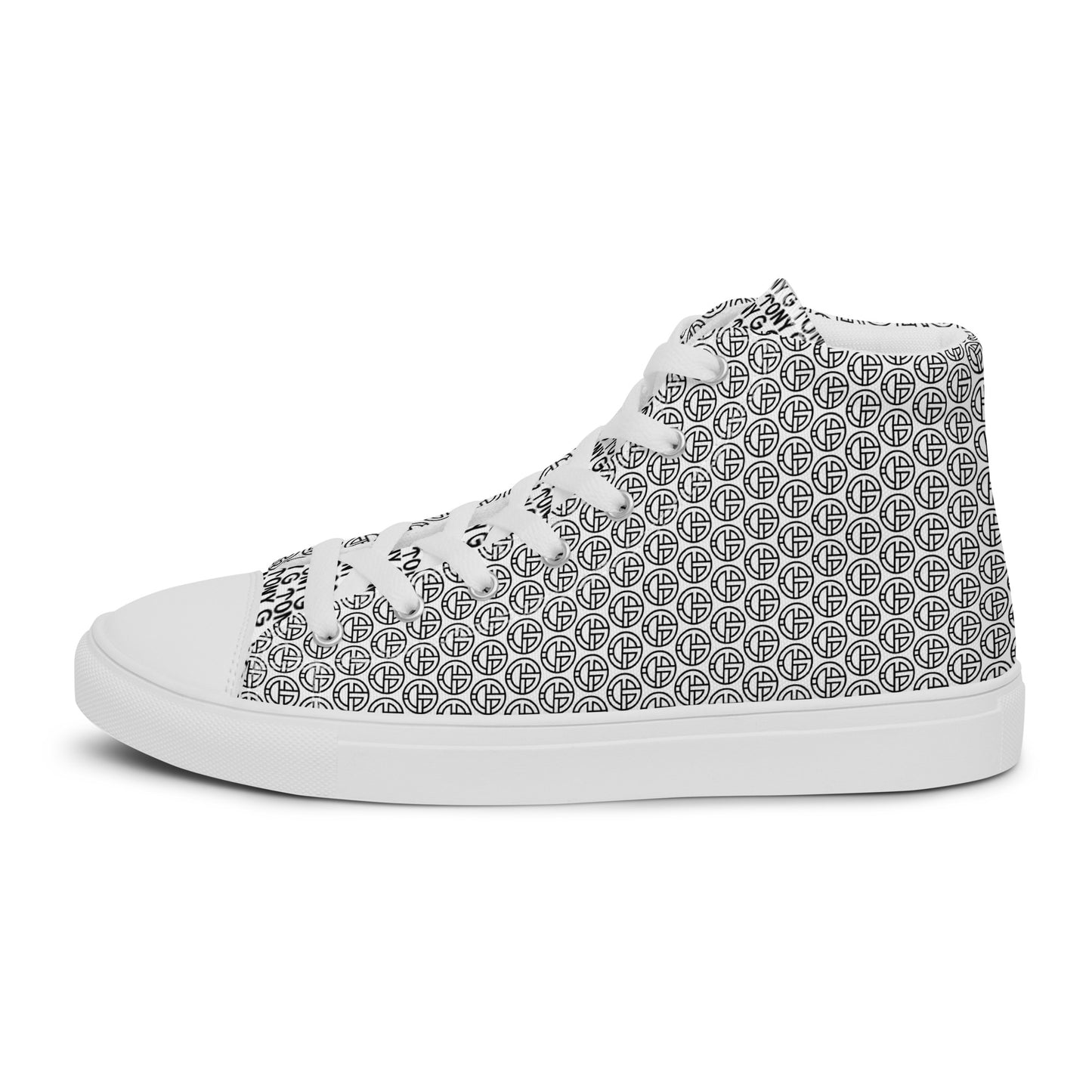 TONY G Women’s high top canvas shoes, adorned with the TONY G Logo & TG Logo Outline Monogram Pattern