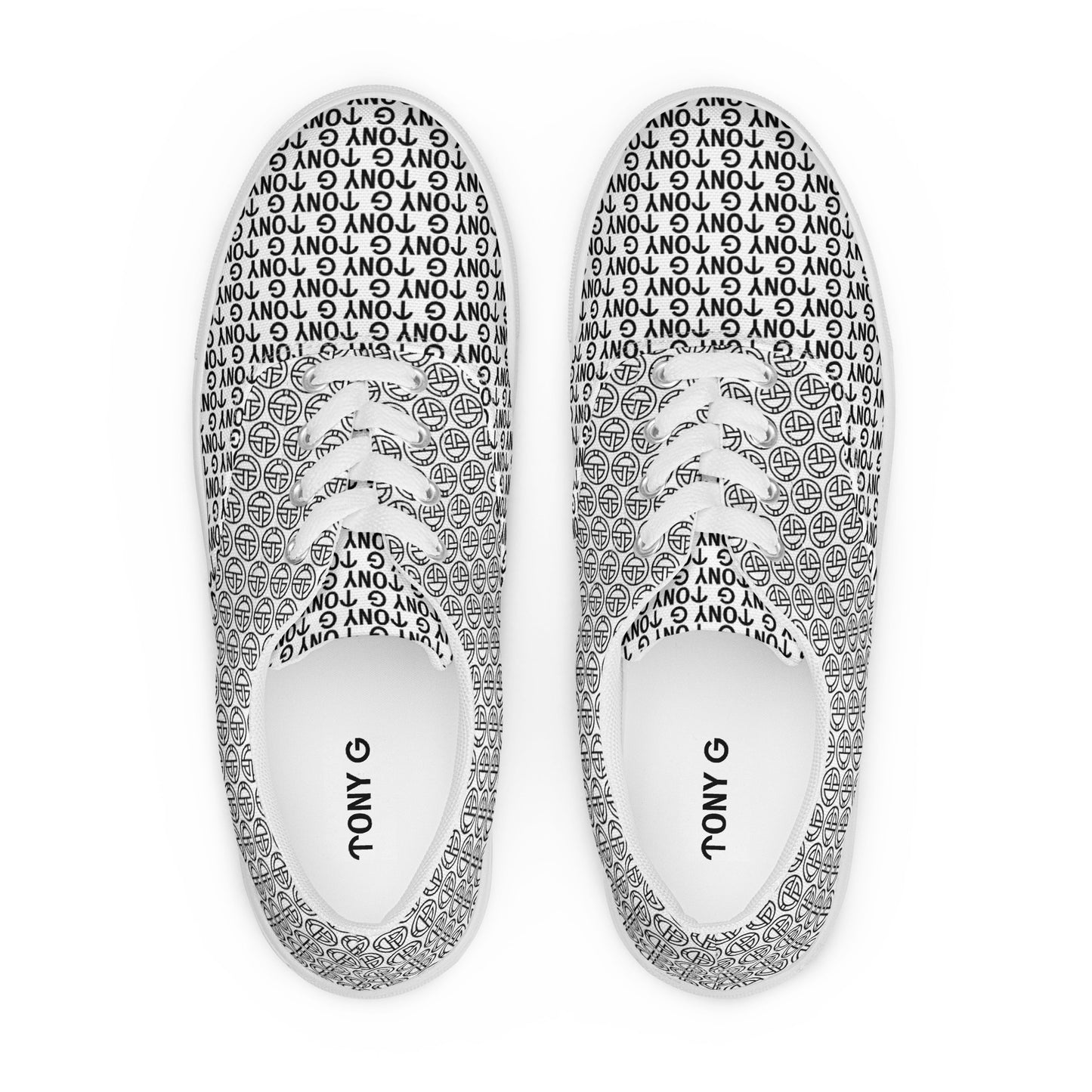 TONY G Women’s lace-up canvas shoes, adorned with the TONY G Logo & TG Logo Outline Monogram Pattern