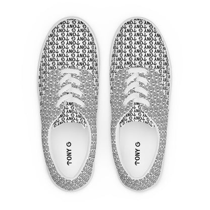 TONY G Women’s lace-up canvas shoes, adorned with the TONY G Logo & TG Logo Outline Monogram Pattern