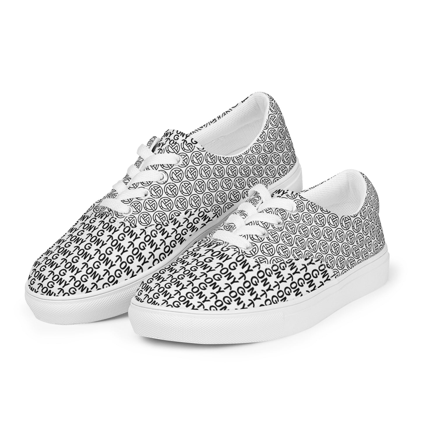TONY G Women’s lace-up canvas shoes, adorned with the TONY G Logo & TG Logo Outline Monogram Pattern