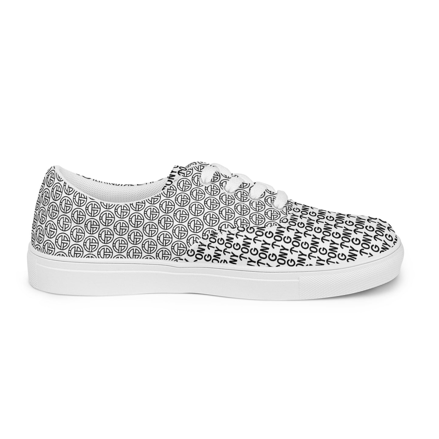 TONY G Women’s lace-up canvas shoes, adorned with the TONY G Logo & TG Logo Outline Monogram Pattern