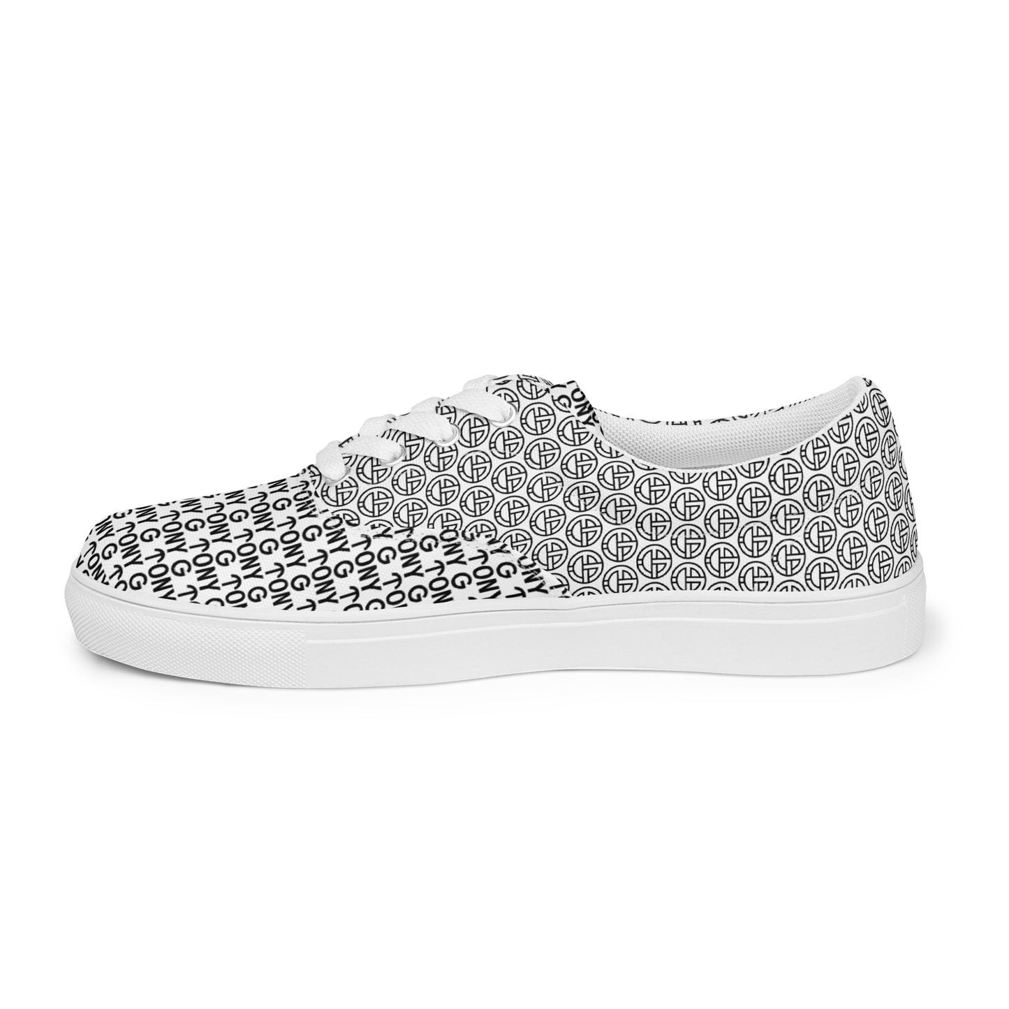 TONY G Women’s lace-up canvas shoes, adorned with the TONY G Logo & TG Logo Outline Monogram Pattern