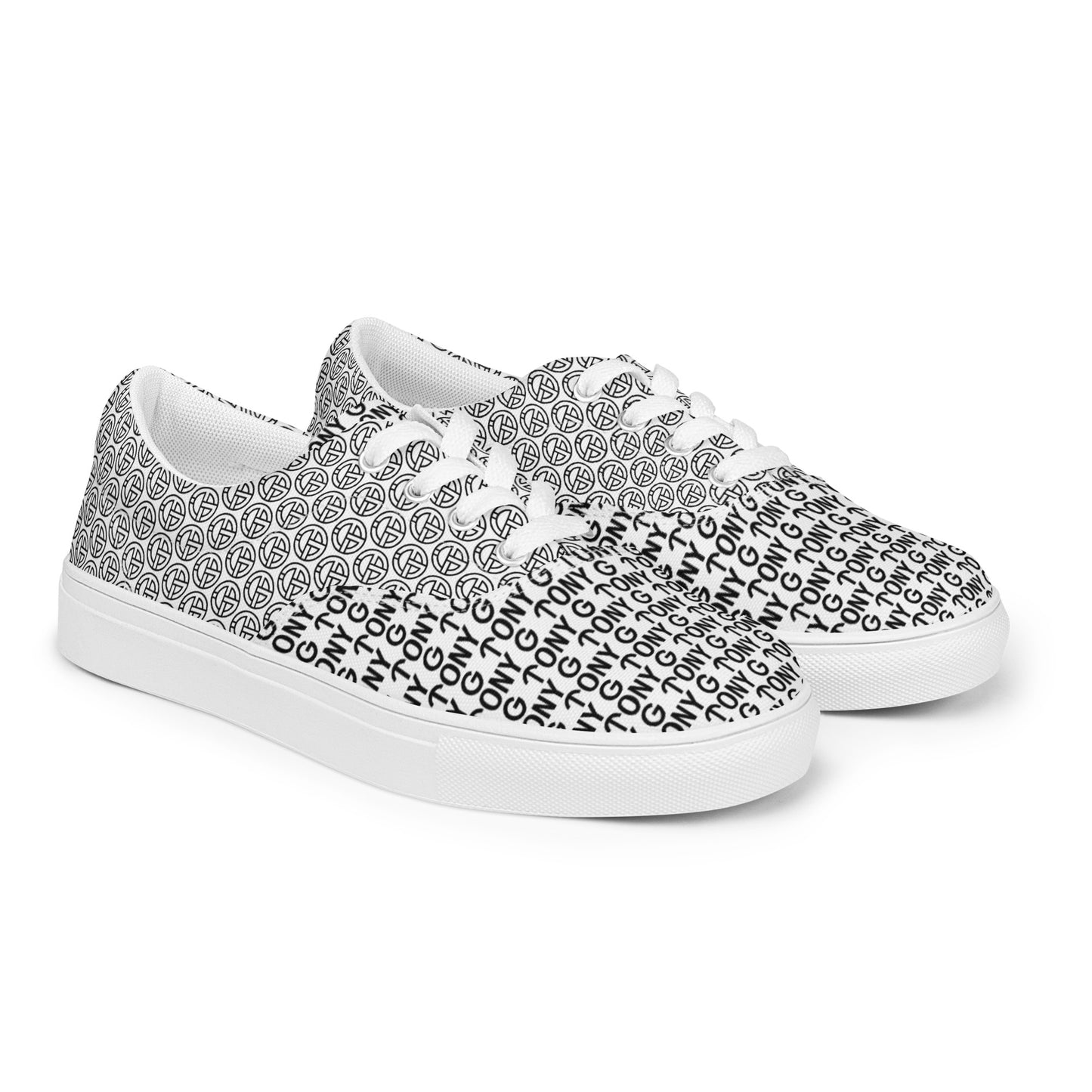 TONY G Women’s lace-up canvas shoes, adorned with the TONY G Logo & TG Logo Outline Monogram Pattern